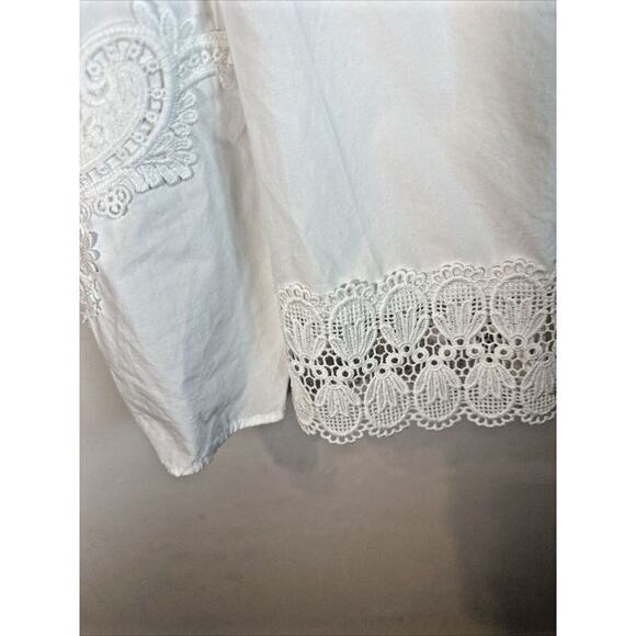 Zara Combined Poplin Cotton Blouse Top Puff Sleeve Crochet Lace Mock Neck XS - Picture 7 of 12